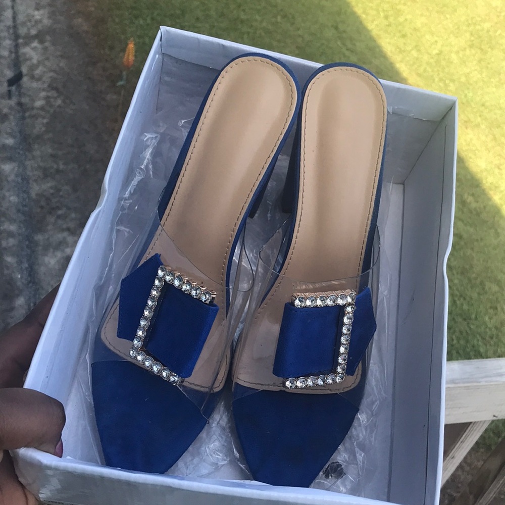 Royal blue heels with diamonds